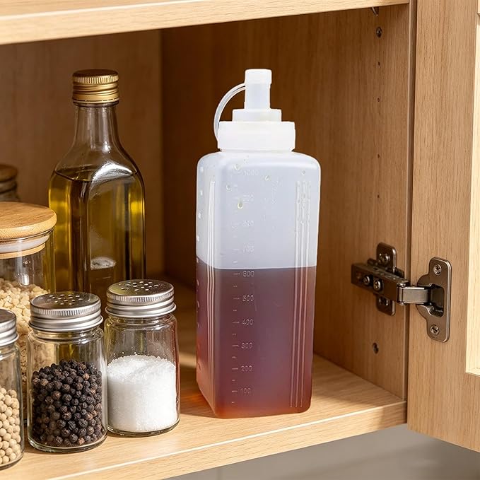 Sauce Storage Bottles, Refillable Dispenser Set, Wide Mouth Fixture with Leak Proof Build, Large Container with Scale Details, 2.95x2.95x9.84 inches Kitchen Accessory, Household Organizer for Salad
