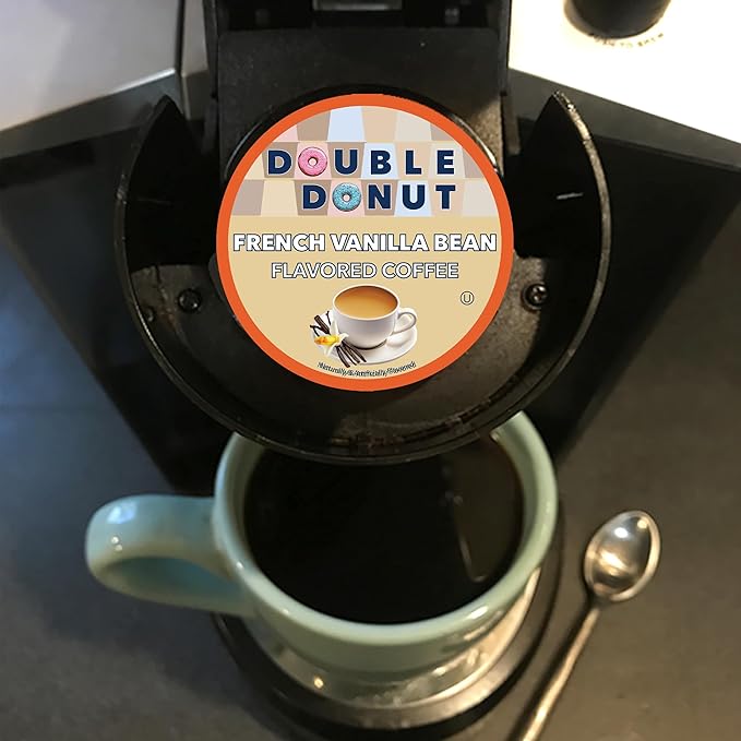 Double Donut Coffee French Vanilla Flavored Coffee Pods, Medium Roast Coffee, Compatible with Keurig K Cups Brewers, 20 Count
