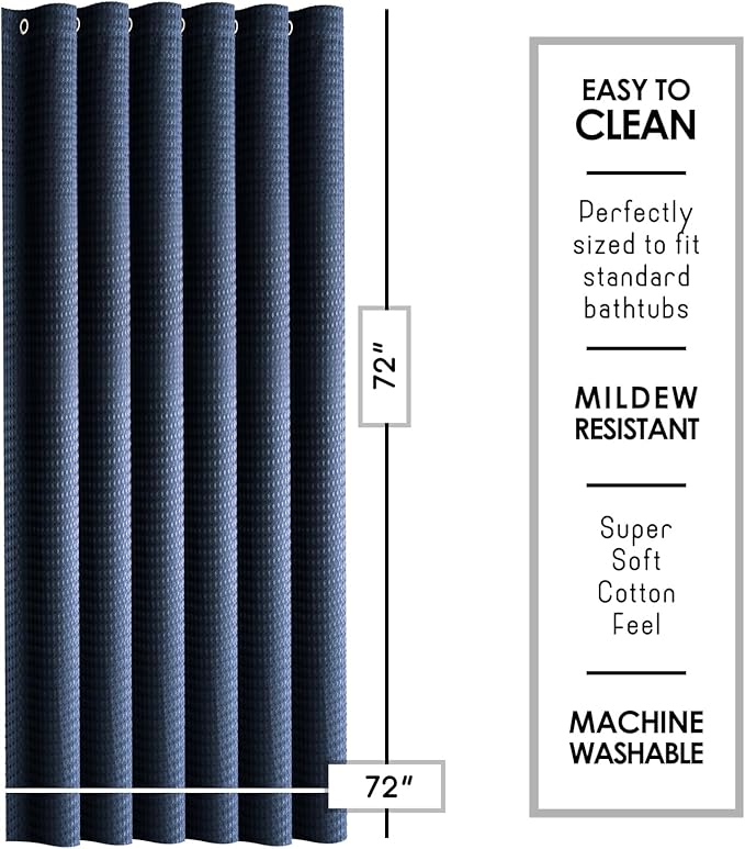 Clara Clark Navy Blue Shower Curtain Set with Rugs - Bathroom Sets with Shower Curtain and Rugs, Fabric Shower Curtains and 2 Bath Mats, Modern Bathroom Shower and Curtain Sets for Tub Or Stall