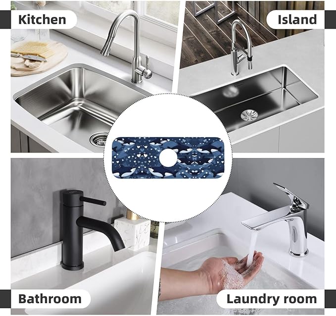 Blue Killer Whale Printed Faucet Absorbent mat, Suitable for bathrooms, Kitchens, and Other Sink Areas.
