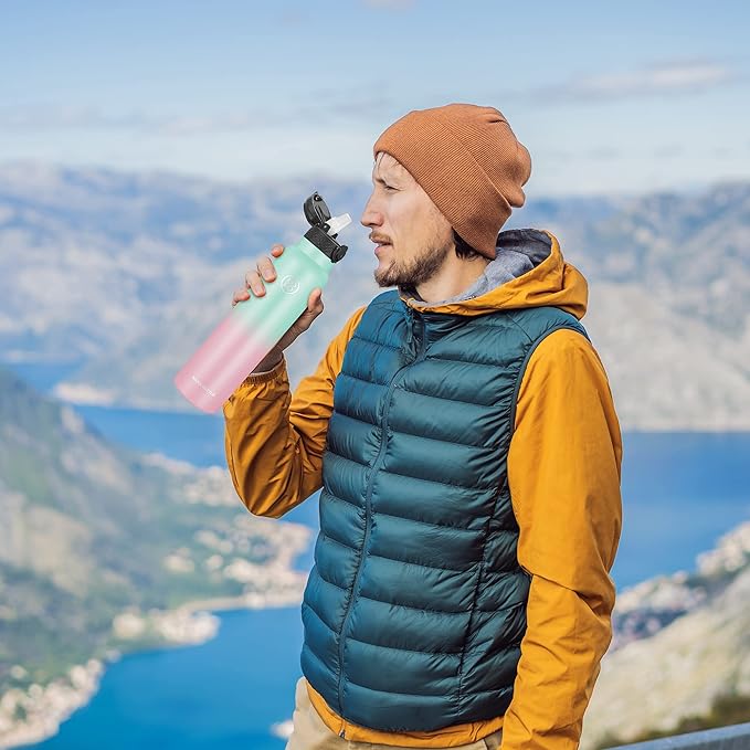 Han's Bottle Sports Water Bottle - 32 Oz, Straw Lid, Leak Proof, Vacuum Insulated Stainless Steel, Double Walled, Thermo Mug,Bubble Gum