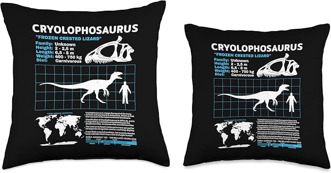 Cryolophosaurus Fact Sheet Skull Fossil Throw Pillow