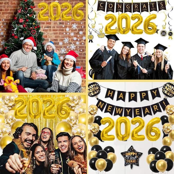 2026 Balloons 40 Inch Gold 2026 Number Balloons 2026 Decorations Happy New Year Balloon Large 2026 Foil Mylar Balloon Number for New Year Eve Party Supplies Graduation Birthday Anniversary Decorations
