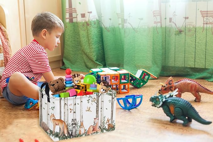 Essme Rectangular Animal Baskets,Kids Storage Box,Cute Basket for Kids with Handles for Room Decor, Book Bins,Shelf Basket.(Tree trunk animals)