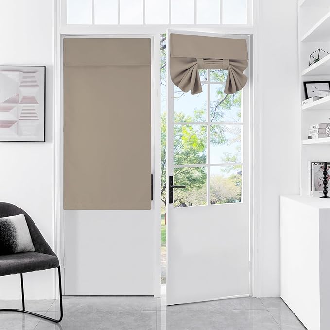 WdFour Small French Door Curtains with Silky Feel Thermal Insulated Noise Reducing Blackout Curtains for Glass Door Office (34W x 40L, Mocha1,Panel).