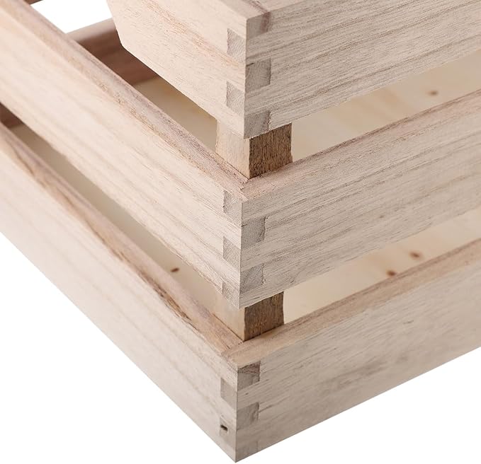 Hemoton Wooden Storage Box 12X8X6.3 Inch Rectangular Wood Crate Basket Organizer with Handles for Home D Cor and Sundries Storage