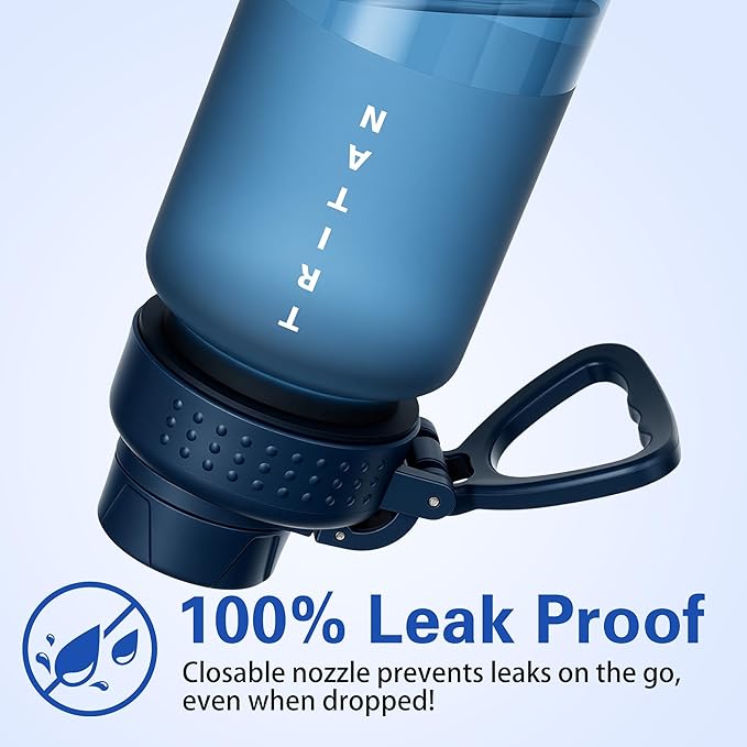 OLDLEY 32oz Frosted Clear Water Bottle, BPA-Free Tritan Plastic Reusable Water Bottle with Fast-Flow Spout Lid, Wide Mouth Leakproof Sports Drinking Bottle for Gym, School,Travel,Midnight Blue