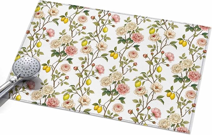 Area Rug 2x3ft, Country Blossom Flower Plant Washable Rugs for Living Room Bedroom, Summer Lemon Leaf Seamless Soft Non-Slip Area Rugs Rectangle Floor Carpet for Dining Room