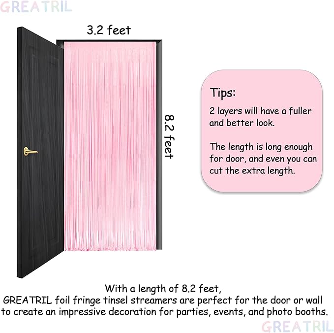 Pink and Blue Party Photo Backdrop - GREATRIL Foil Fringe Tinsel Streamers for Gender Reveal/Pastel/Easter/Birthdays Party Decorations - 3.2ft X 8.2ft - 2 Packs