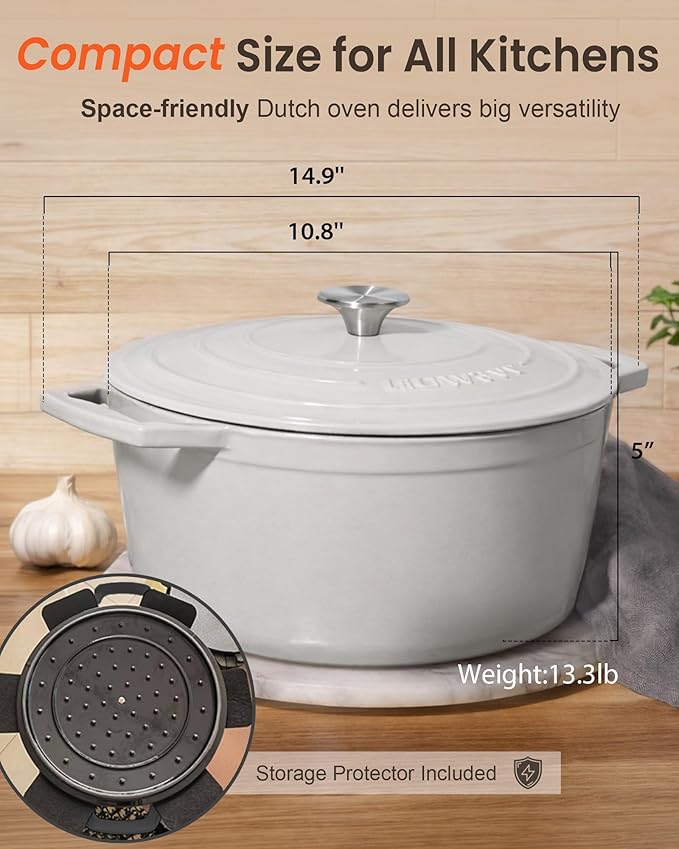 Nuwave 6QT Healthy Enameled Cast Iron Dutch Oven Pot with Lid, Heavy Duty 7-Layer Enamel, Enhanced Rust Protection, Dual Handles, Oven Safe to 500°F for Sourdough Bread Baking, Braise, Stew, Roast