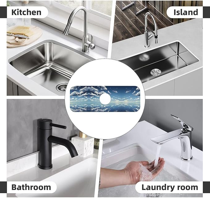 Blue Sky and White Clouds Printed Faucet Absorbent mat, Suitable for bathrooms, Kitchens, and Other Sink Areas.
