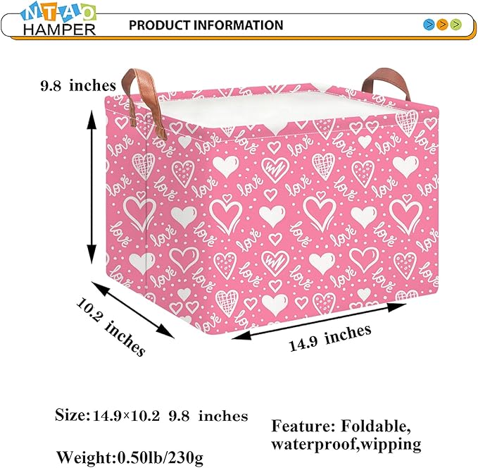 NTAOHAMPER Mothers Day Gifts Love Heart Fabric Storage Basket Empty with Handles, Books Box, Baby Shower Baptism Lovely Storage24L(Lovely Heart)