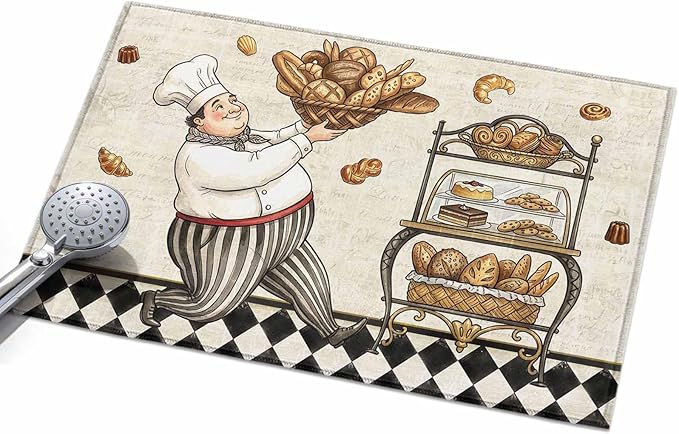 Area Rug 2x3ft, Farmhouse Kitchen Baker Bread Washable Rugs for Living Room Bedroom, Vintage Black Plaid Soft Non-Slip Area Rugs Rectangle Floor Carpet for Dining Room