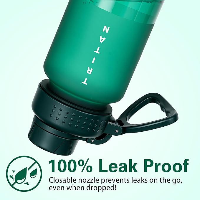 OLDLEY 32oz Frosted Clear Water Bottle, BPA-Free Tritan Plastic Reusable Water Bottle with Fast-Flow Spout Lid, Wide Mouth Leakproof Sports Drinking Bottle for Gym, School, Office, Travel,Lagoon