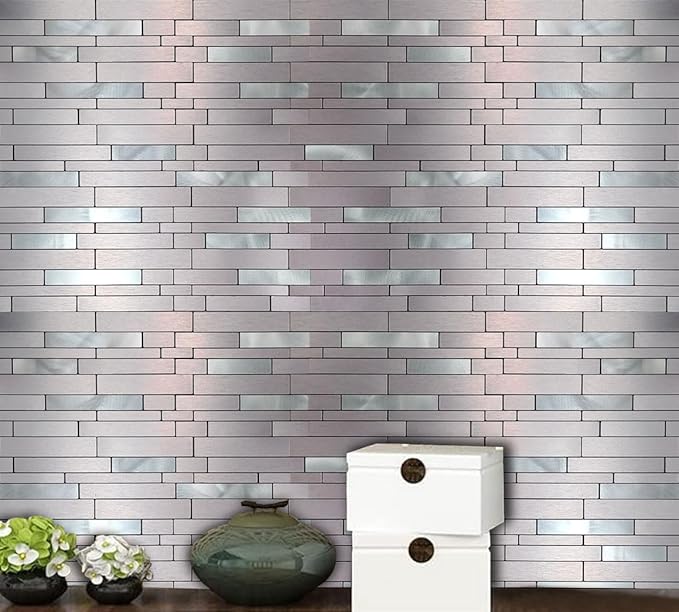 10-Sheet Peel and Stick Backsplash Tile, PVC Mixed Meta,l Stick on Kitchen, Bathroom Vanities, Fireplace Décor, Laundry Table(11.7" X 11.3") (10, Pink)