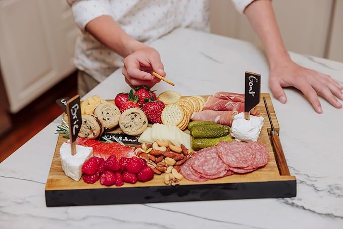 PICNIC TIME Formaggio Cheese Board with Chalkboard Cheese Makers, Charcuterie Board and Food Labels, Acacia Wood Cutting Board, (Acacia Wood)