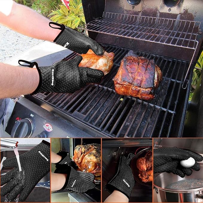 EastKing Smoker Accessories Set-Grilling Oven Gloves,BBQ Claws,Meat Thermometer and Silicone Brush BBQ Set for Cooking Barbecue Baking (Black)