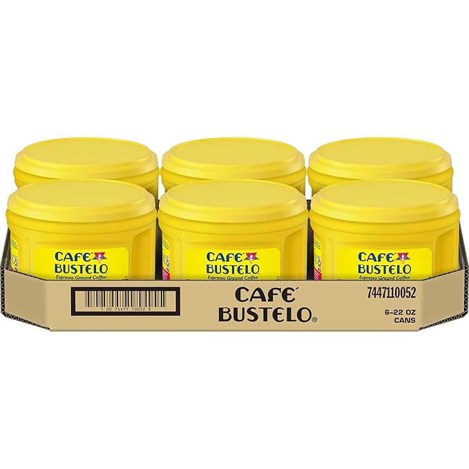 Café Bustelo Espresso Ground Coffee, Dark Roast, 22 Ounce Canister, 6 Count Case