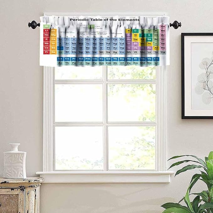 Periodic Table Valance, Modern Science Educational Learning Knowledge Short Window Drapes for Studernts Kids Teatcher School Classroom Bedroom Kitchen, 54x18Inch