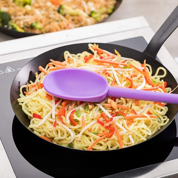 Restaurantware Met Lux 12 Inch Cooking Spoon 1 High Heat Mixing Spoon - Heat-Resistant Ideal For No-Stick Cookware Purple Nylon Kitchen Spoon For Baking Mixing Stirring Scooping or Serving