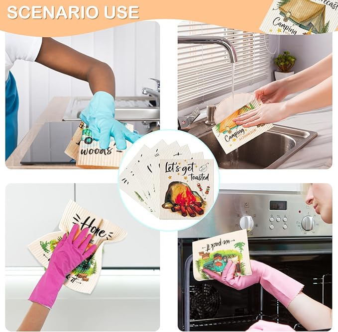 Patelai 6 Pieces Swedish Kitchen Dish Towels Camping Kitchen Cloths Reusable Sponge Cleaning Cloths Absorbent Dish Cloth No Odor Hand Towel Quick Drying Washable Cleaning Wipes