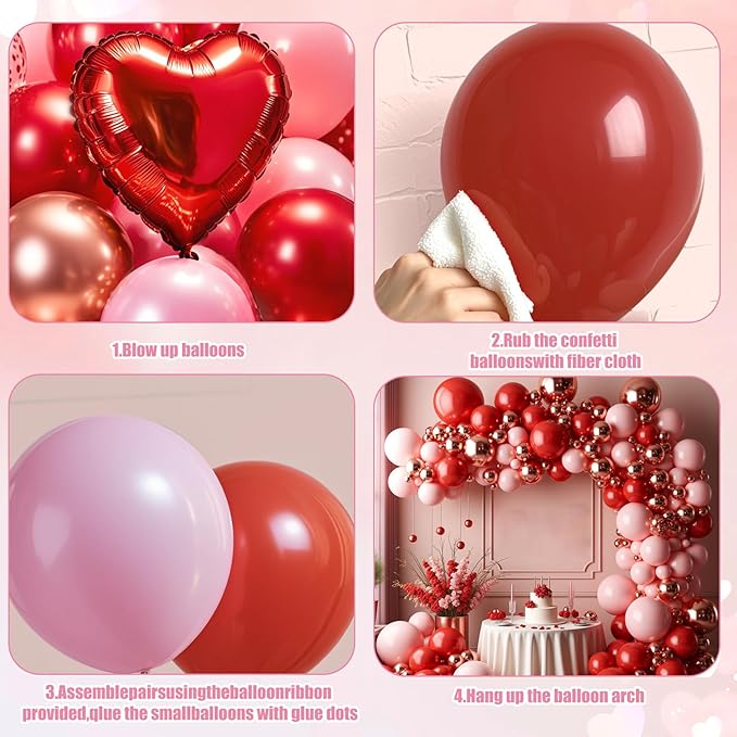 KARLURE Mothers Day Balloon Arch Kit for Mothers Day Decorations, Pink Red Rose Gold Balloons Heart Balloons for Happy Mothers Day Baby Shower Bridal Shower Wedding Birthday Party Decorations