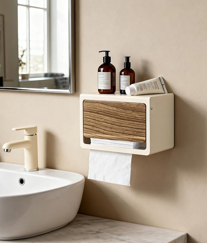 DPB Paper Towel Dispenser Wall Mount, No Drilling Required, Bathroom Paper Towel Holder with Lid, for Home and Commercial, Bathroom Kitchen (White)