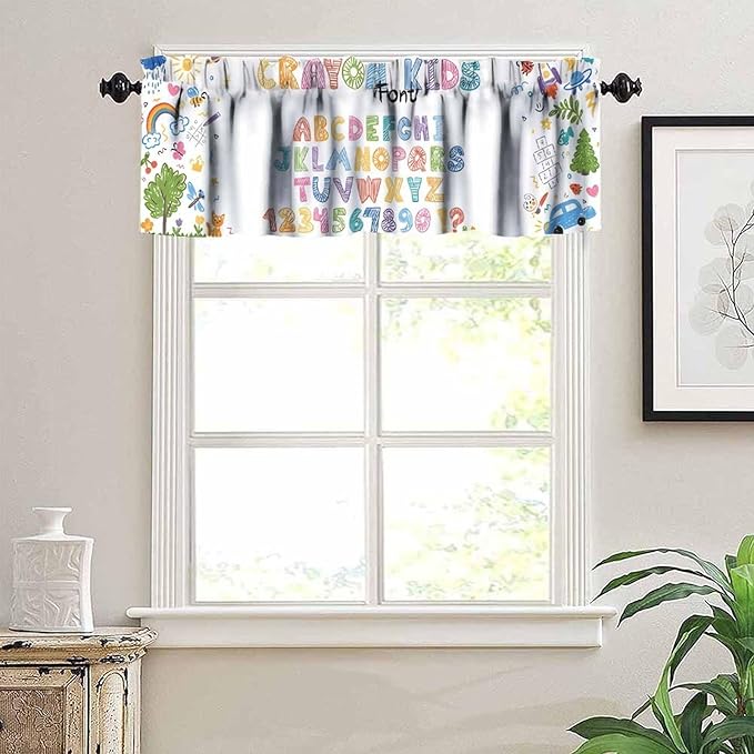Kids Alphabet Valance Curtain, Colorful Cartoon Funny Educational Tool Window Drapes for Kitchen Dining Nursery Bedroom Classroom Decor, 54x18Inch