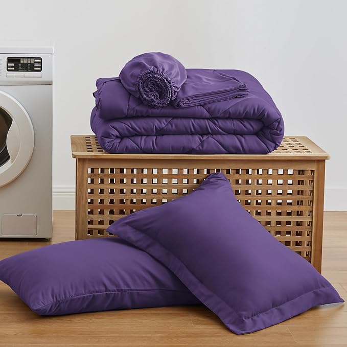 Love's cabin Twin XL Comforter Set Purple, 5 Pieces Twin XL Bed in a Bag, All Season Bedding Sets with 1 Comforter, 1 Flat Sheet, 1 Fitted Sheet, 1 Pillowcase and 1 Pillow Sham | Soft, Breathable, Lightweight, Comfortable