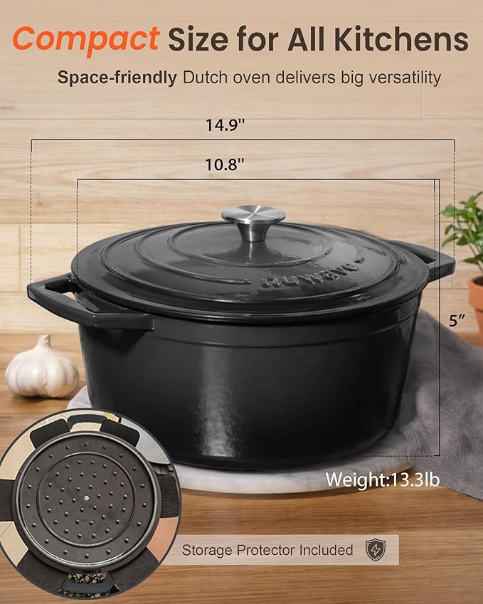 Nuwave 6QT Healthy Enameled Cast Iron Dutch Oven Pot with Lid, Heavy Duty 7-Layer Enamel, Enhanced Rust Protection, Dual Handles, Oven Safe to 500°F for Sourdough Bread Baking, Braise, Stew, Roast