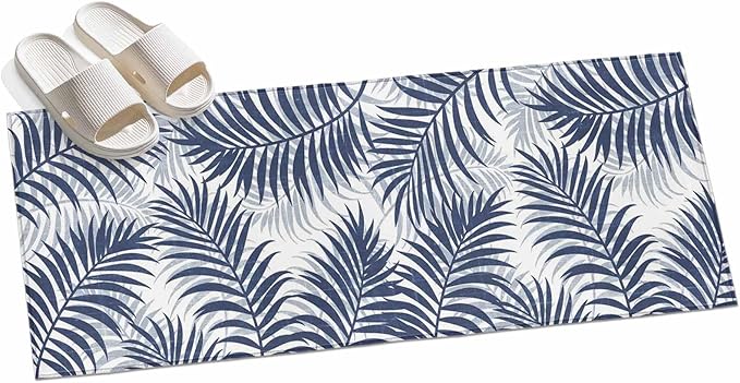 Runner Rug for Bedroom Hallway, Abstract Navy Blue Palms Leaves Kitchen Runner Rugs Area Rug 2x6ft, Summer Botantical Washable Soft Floor Carpet for Entryway Stair