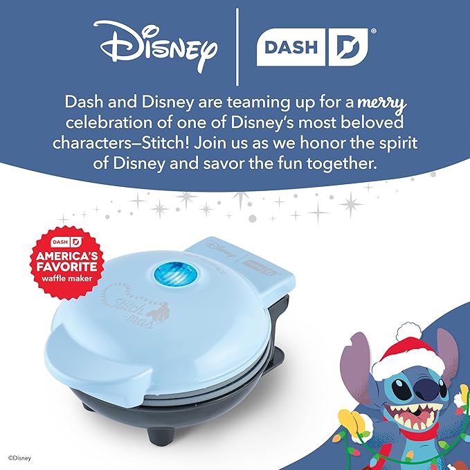 Disney Dash Stitch Santa Mini Waffle Maker - Holiday Waffle Maker - Simple Setup & Quick Cleanup - Convenient & Compact for Easy Storage