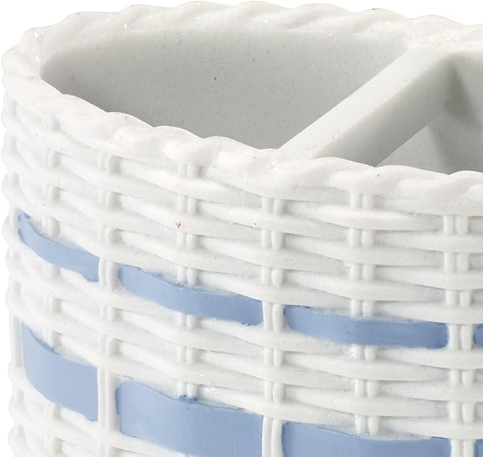 Izod – Toothbrush Holder, Wicker-Textured Hand-Painted Resin with Stripe Detail, Coastal Home Decor – Perfect for Organizing Bathroom Essentials (Savannah)
