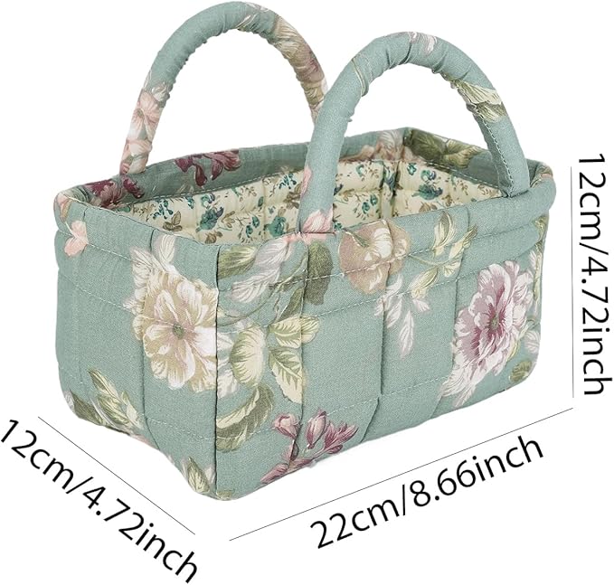 Quilted Fabric Storage Basket Floral Baby Diaper Caddy Quilted Basket for Nursery Bedroom Car Storage