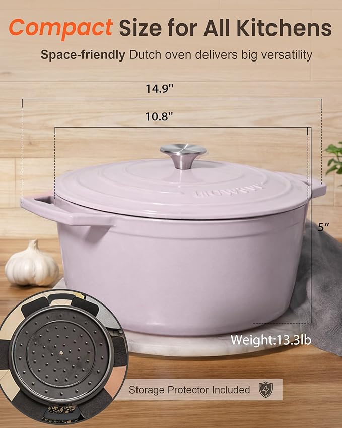 Nuwave 6QT Healthy Enameled Cast Iron Dutch Oven Pot with Lid, Heavy Duty 7-Layer Enamel, Enhanced Rust Protection, Dual Handles, Oven Safe to 500°F for Sourdough Bread Baking, Braise, Stew, Roast