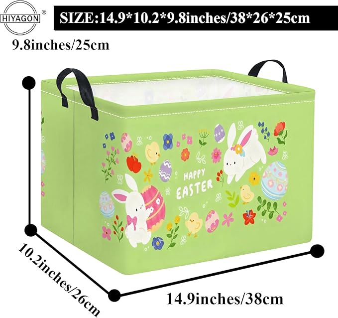 HIYAGON Rectangular Easter Basket Baby Boy Basket Kids Toy Storage Bin Organizer Box Easter Room Decor(Happy Easter)