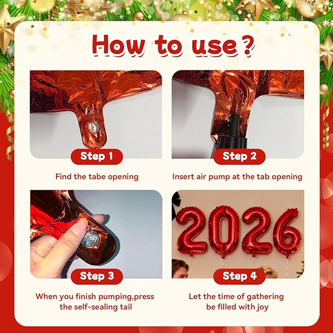 Red 2026 Balloons, Jumbo 40 Inch Foil 2026 Number Balloons, Grad Balloons for Class of 2026 Graduation Party, Red Matellic Foil New Year Birthday Home Office Party Supplies