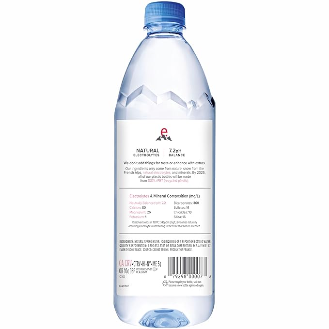 Evian Natural Spring Water, 1 L bottle, 12 pack