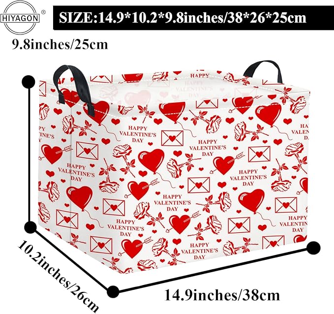 HIYAGON Rectangular Valentines Basket Fabric Storage Bin Storage Boxes Collapsible Storage Basket for Clothes Books Shelves Basket(Envelope Rose)