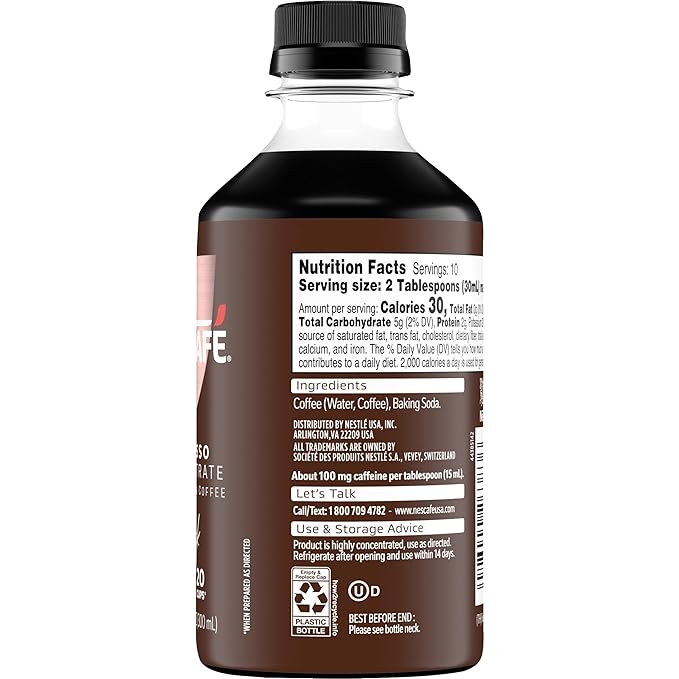 NESCAFÉ Espresso Concentrate Black, Instant Espresso Coffee Concentrate, Cold Brew Style, Iced Coffee Style Drinks, 2 Bottles (10 Fl Oz Each)