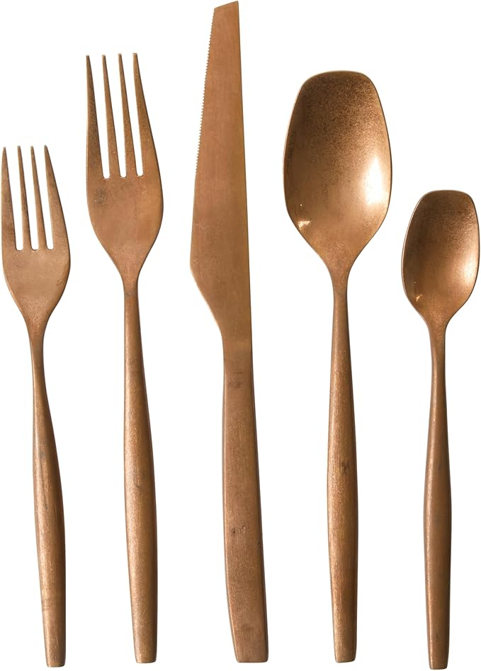 Bloomhouse - Two Time Oprah's Favorite Things Winner - 20 Piece Stone Washed Rose Gold Flatware 18/10 Stainless Steel Silverware Cutlery Utensil Set With Acacia Wood Caddy - Service for 4