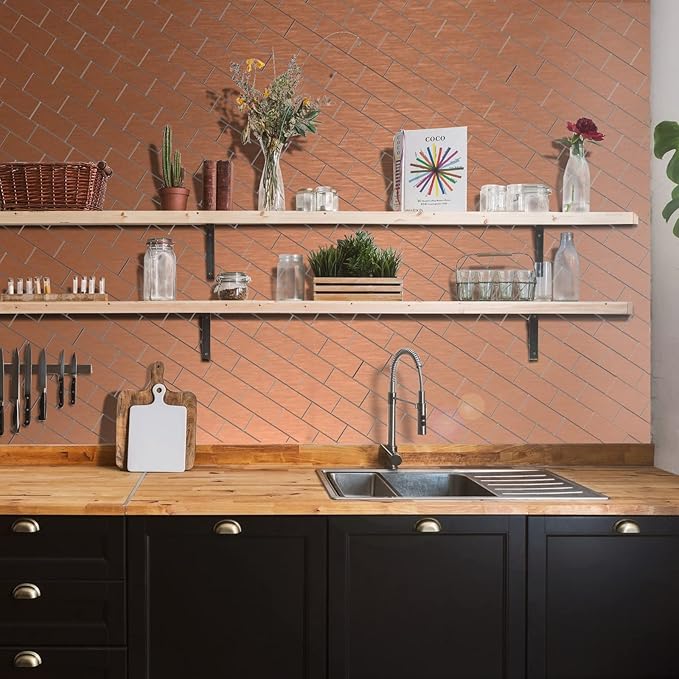 Aluminum Peel and Stick Backsplash Tile Panels - 3"x6" Brushed Copper Kitchen Wall Decor, 40-Pack (Copper Color)