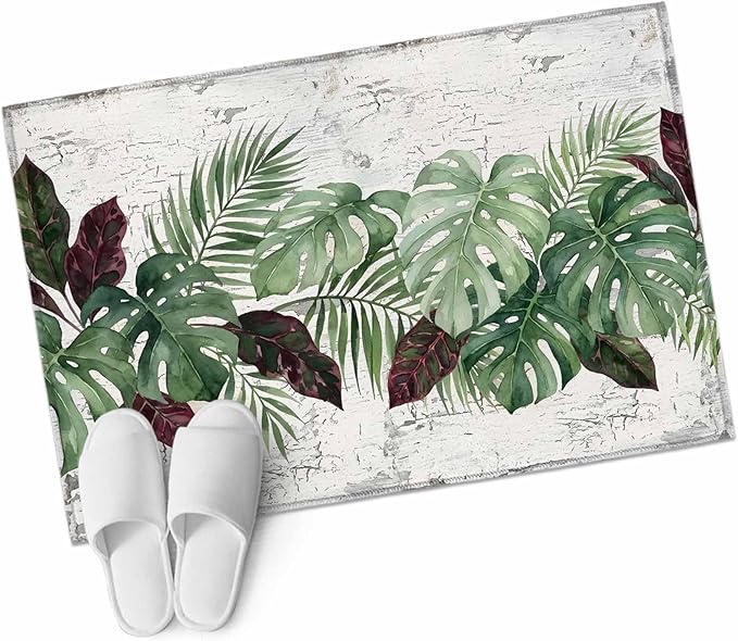 Area Rug 2x3ft, Summer Green Monstera Palm Leaves Washable Rugs for Living Room Bedroom, Vintage Botantical Soft Non-Slip Area Rugs Rectangle Floor Carpet for Dining Room