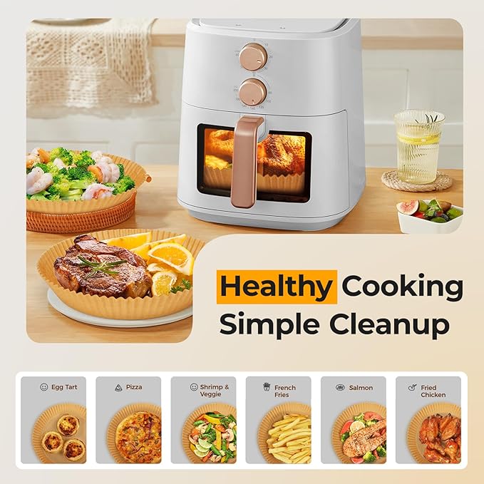 400Pcs Air Fryer Paper Liners Disposable, 8 Inch Max Xl Large Cooker Air Fryer Disposable Paper Liners, Oil Proof Parchment Sheets Round Basket Bowl Liner for Baking Cooking Food