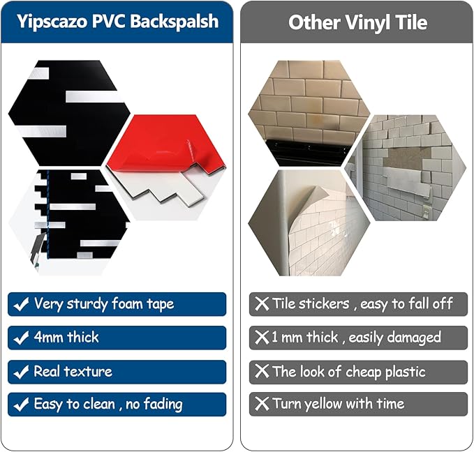 Yipscazo 20 Sheets Peel and Stick Stone Metal Tile Backsplash, Stick on Tiles for Backsplash Kitchen, Bathroom, Laundry Room, Camper, Fireplace (12'' X 12'', Polished Pure Black)