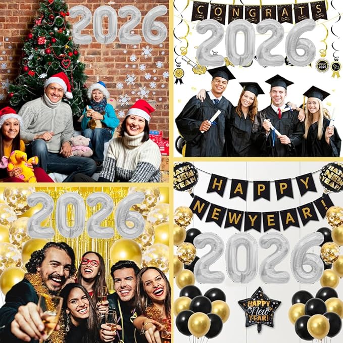 2026 Balloons Silver 2026 Foil Number Balloons, 40 inch 2026 Balloons New Year, Large 2026 Mylar Balloons for 2026 New Years Eve Party Supplies Festival Birthday Anniversary Graduation Decorations