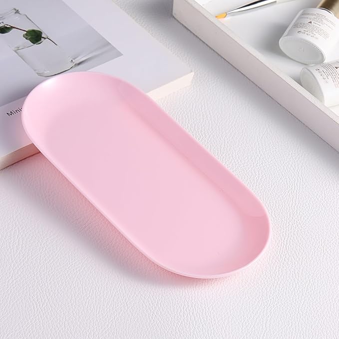 SUTOKAKA Decorative Serving Tray, Manicure Tools Storage Dish, Perfume Jewelry Dinner Placing Plate for Bedroom Kitchen Salon Supplies (Pink - 2PC, 7.09 * 3.35 * 0.39 inch)