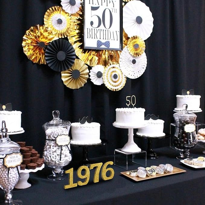 TONIFUL 4 Inch 1976 Gold Glitter Table Centerpiece Sign 1976 Number Block for 50th Birthday Decoration,Fifty Years Old Birthday Table Decoration,Class of 1976 Reunion Decorations or Anniversary
