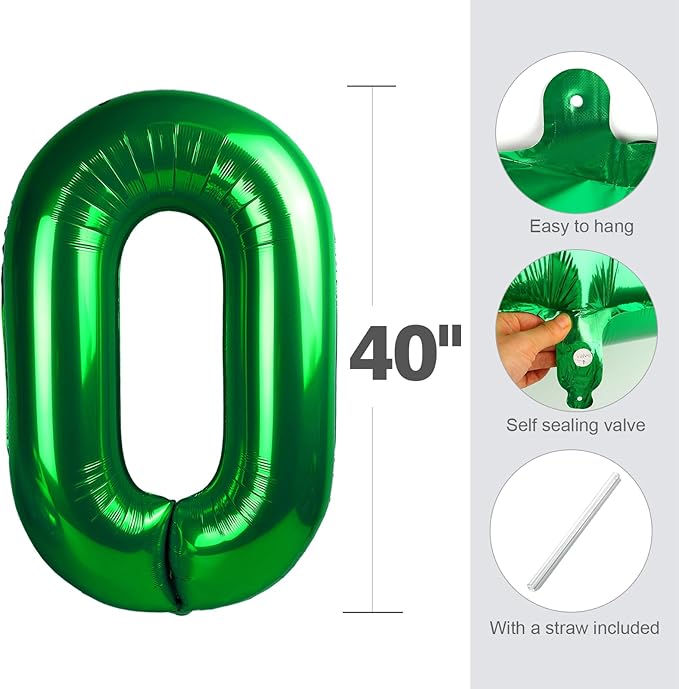 40 Inch Number Balloon 3rd, Three Dark Green Happy Birthday Balloons for Girls Boys Babies, Number Balloons for 3 13 23 30 Wedding Bridal Shower Anniversaries Party
