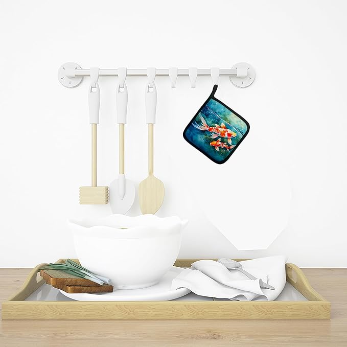 Caroline's Treasures Koi Fish Pair of Pot Holders Kitchen Heat Resistant Pot Holders Sets Oven Hot Pads for Cooking Baking BBQ, 7 1/2 x 7 1/2